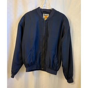 Vintage Protest‎ Silk Bomber Jacket Mens Medium Navy Blue Full Zip Quilted Lined